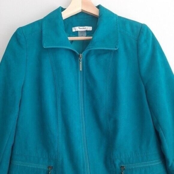TANJAY Jacket Blazer Faux Suede Teal Blue Sz 6 P - Picture 3 of 11